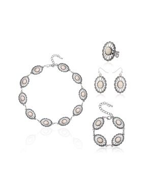 Silver and Cream Concho Necklace, Bracelet, Earrings & Ring Set